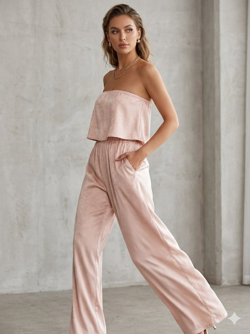 emory park Strapless Wide-Leg Jumpsuit in Blush